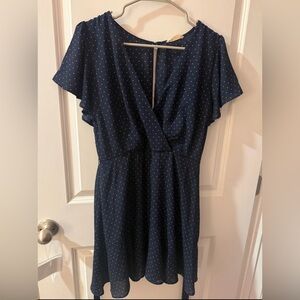 Altar'd State Navy Midi Dress with White Polka Dots Size Large